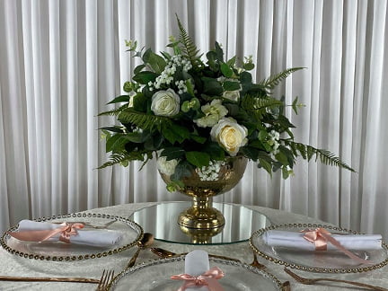 Roses In Gold Bowl - Saffron's Decor